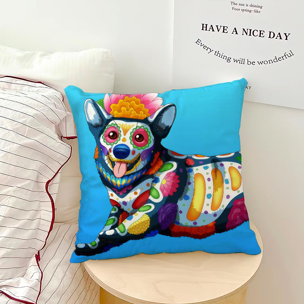 

Day of the Dead Dog Corgi cushion cover soft pillowcase for Sofa Home Living Room bedside Decor pillow cover Gift Party hogar 40X40cm