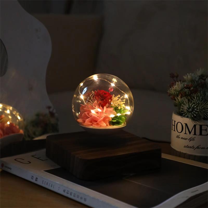 Lâmpada de Rosa Levitante Magnética Presente Personalizado Lâmpada de Flor Preservada Pequena Luz de Noturna Presente para Mulheres Dia das Mães Decoração de Casa