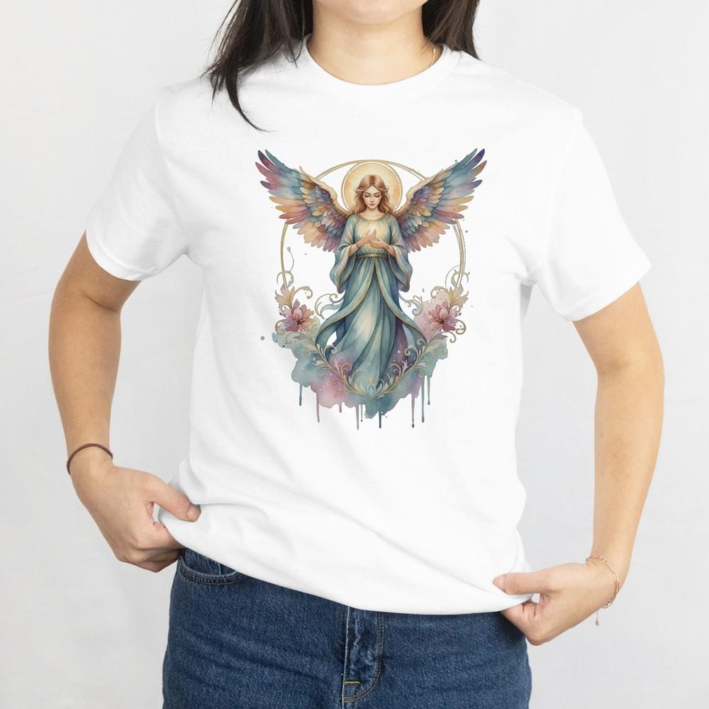 Watercolor Guardian Angel Tee, Spiritual Angel Faith Blessed Celestial T-shirt
