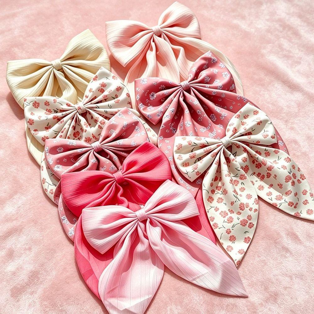 8Pcs Fabric Floral Print Bow Hair Clips Flower Ribbon Spring Clips Women Hair Styling