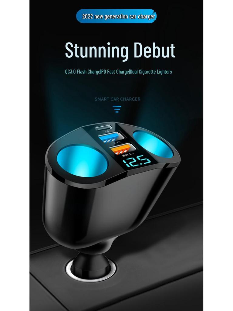 Dual USB-C Car Charger with Digital Display & QC3.0 Fast Charge