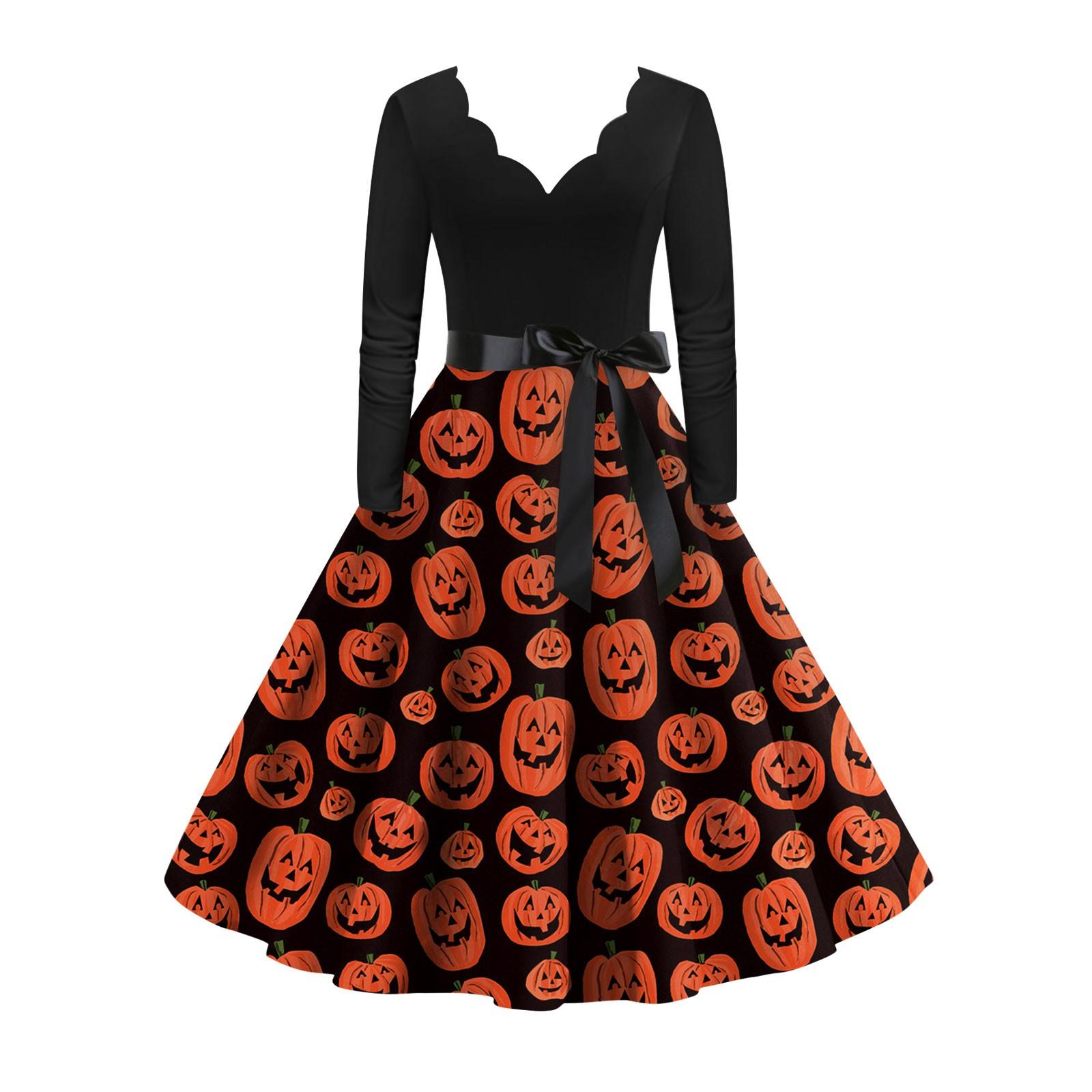 Женское винтажное классическое платье с длинным рукавом и v-образным вырезом с принтом — фото 6