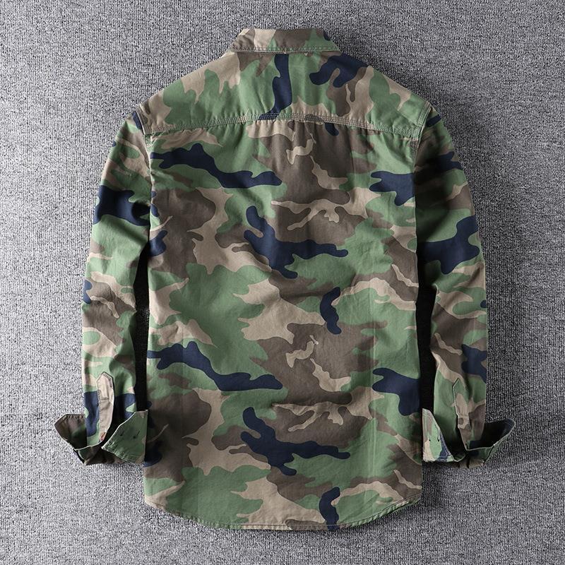 Men Washed Camouflage Long Sleeve Shirt Casual Military Utility Workwear Tops Young Men Fashion Streetwear Breathable Daily Wear Outdoor Shirt