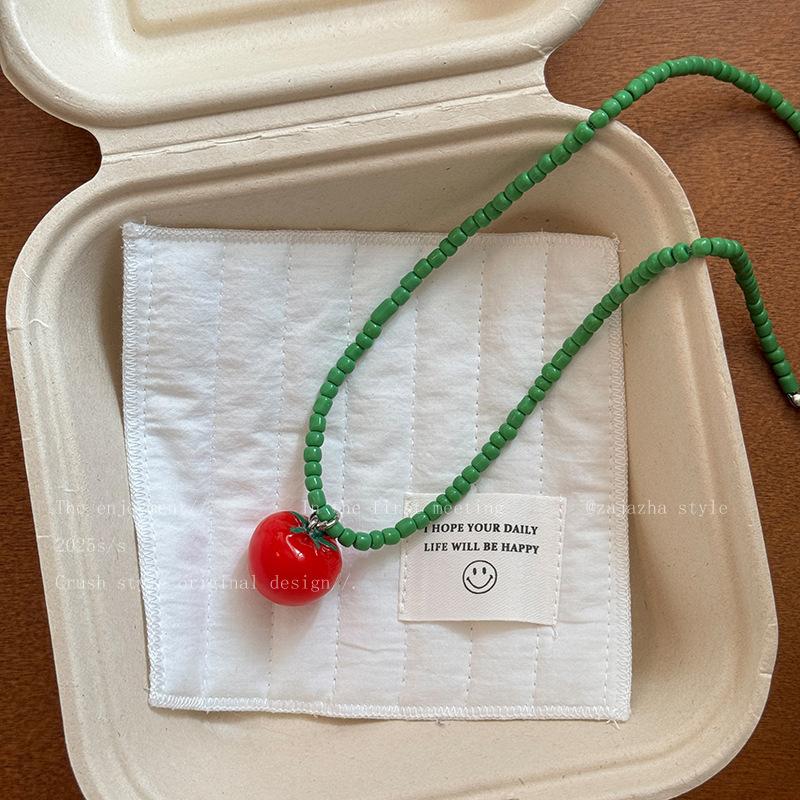 Trend Jewelry Dopamine Colored Strawberry Lemon Fruits Pendant Bead Necklace for Women Cute Choker Party Necklace