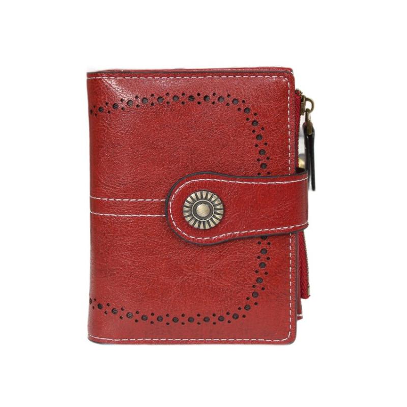 Women Short Hollow-Out Wallet Vintage PU Leather Multi Card Holder Zipper Coin Purse Small Lady 3 Fold Clutch Wallet