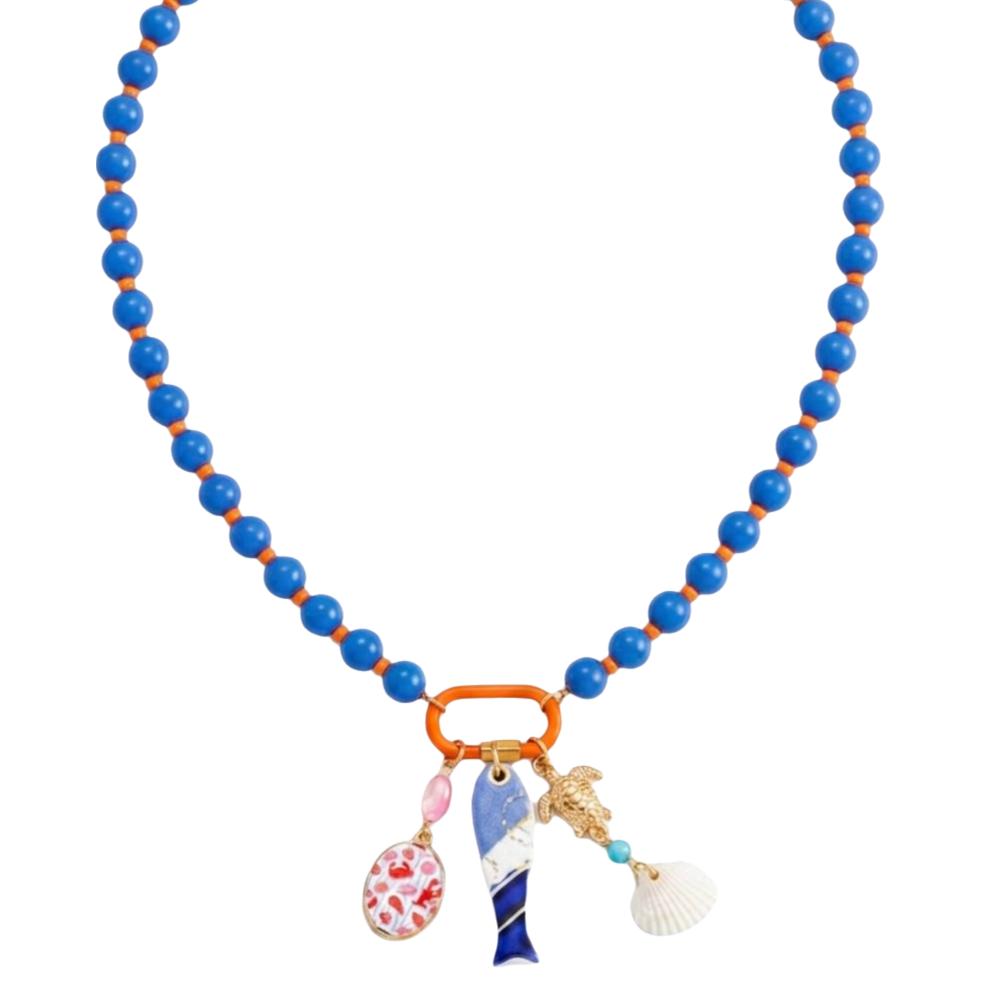 Sea Series Starfish Charms Necklace Adjustable Beach Beaded Necklace Holiday синий