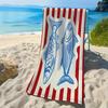 Nautical Fish Striped Beach Towel, Retro Coastal Fish Print, Quick Dry Soft Towel for Beach & Pool Absorbent Oversized Bath Tow