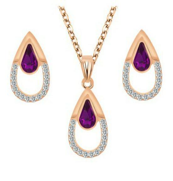 European & American Crystal Water Drop Earrings and Necklace Set