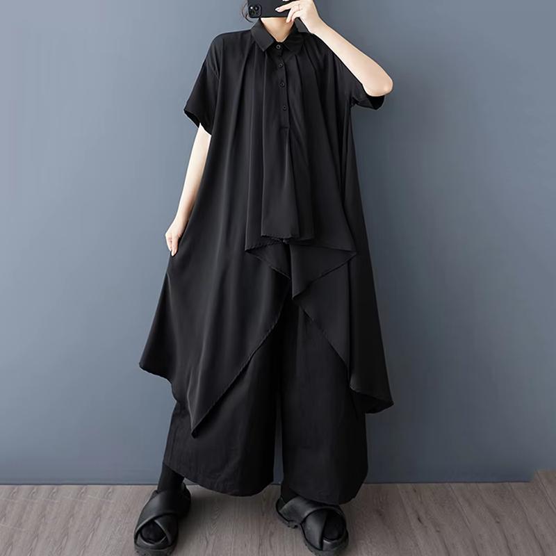 

XITAO Asymmetric Single Breasted Short Sleeve Shirt GYX1635 One Size чёрный