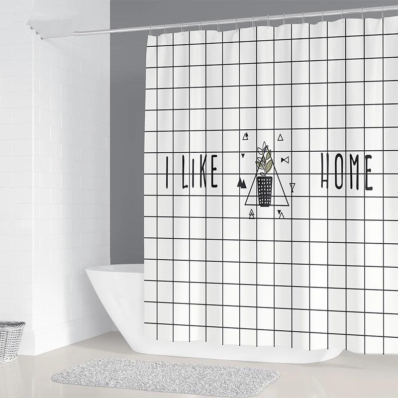 Simple Geometric Nordic Chandelier Printing Bathroom Shower Curtain Polyester Waterproof Home Decoration Curtain with 12 Hooks