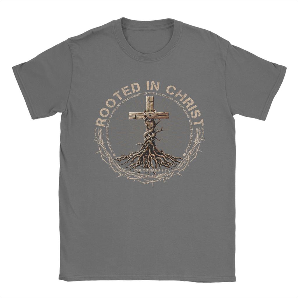Rooted In Christ Shirt Jesus Shirt Cross Christian T-Shirt Men  Funny 100% Cotton Tees O Neck Short Sleeve T Shirts Clothes