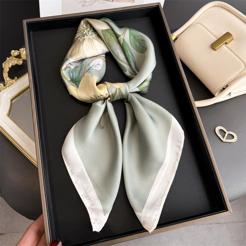 New Luxury Print Women Silk Scarf Bandana Hair Bands 70Cm Square Scarves Smooth Summer Satin Hijab Wrap Headband Foulard