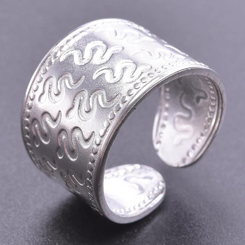 Chunky Unevenness Wide Ring Open Stainless Steel Rings For Women Men Accessories Indian Jewelry Vintage Finger Bague Femme Gift