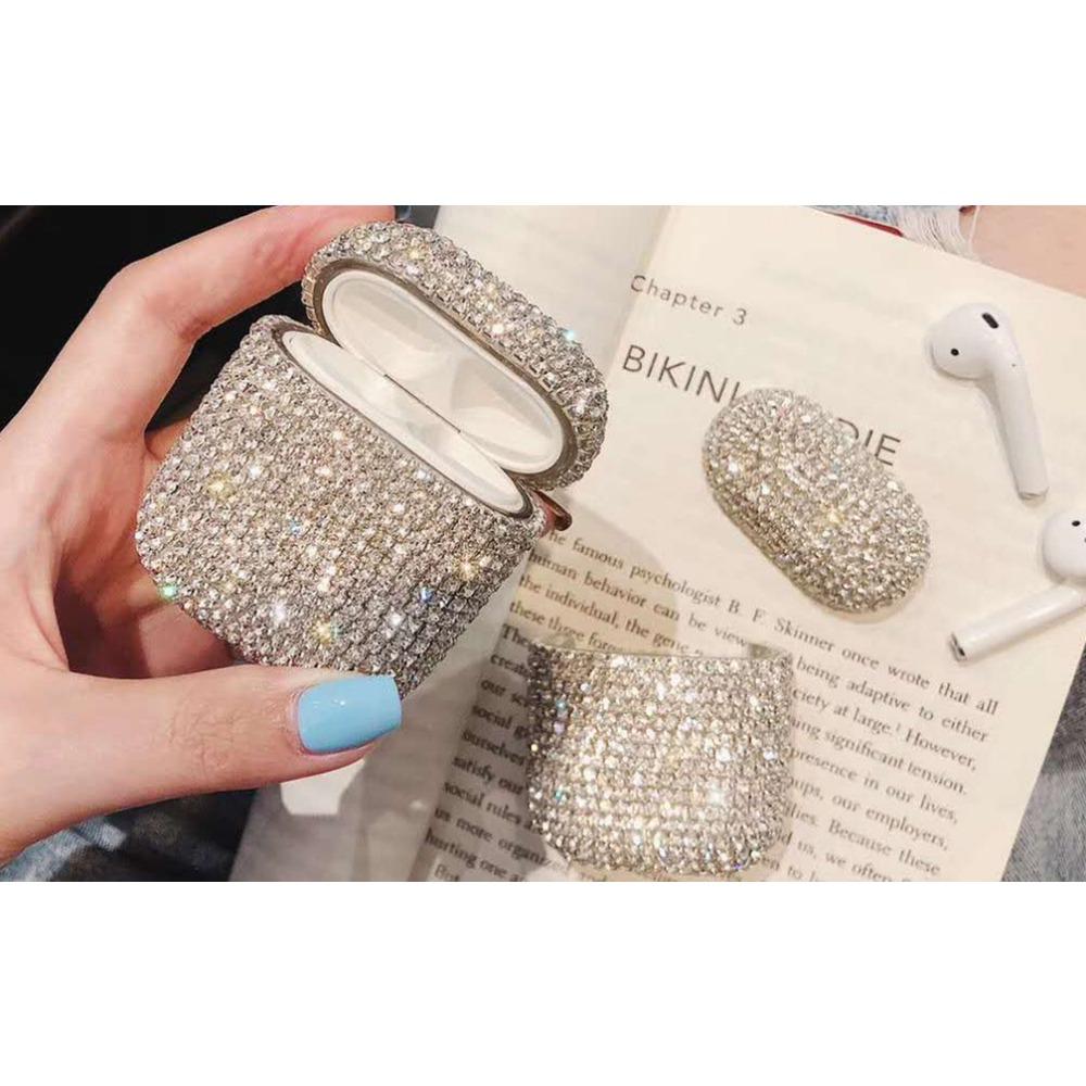 Custodia per auricolari tempestata di diamanti, custodia per auricolari con diamanti ad acqua con copertura protettiva per auricolari con diamanti, custodia protettiva adesiva con diamanti per Apple Airpods