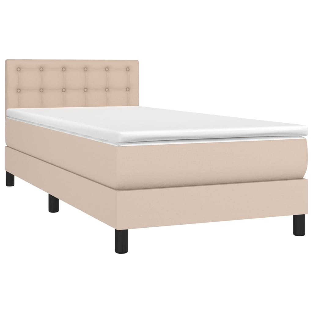 Vidaxl Łóżko Kontynentalne, Materac I Led Cappuccino Ekoskóra 90X200Cm