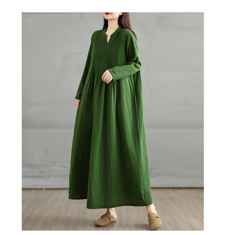 DIMANAF 2025 Damen Übergröße Herbst Langes Kleid Baumwolle Locker Lässig Oversize Langarm Maxi Vintage Kleid
