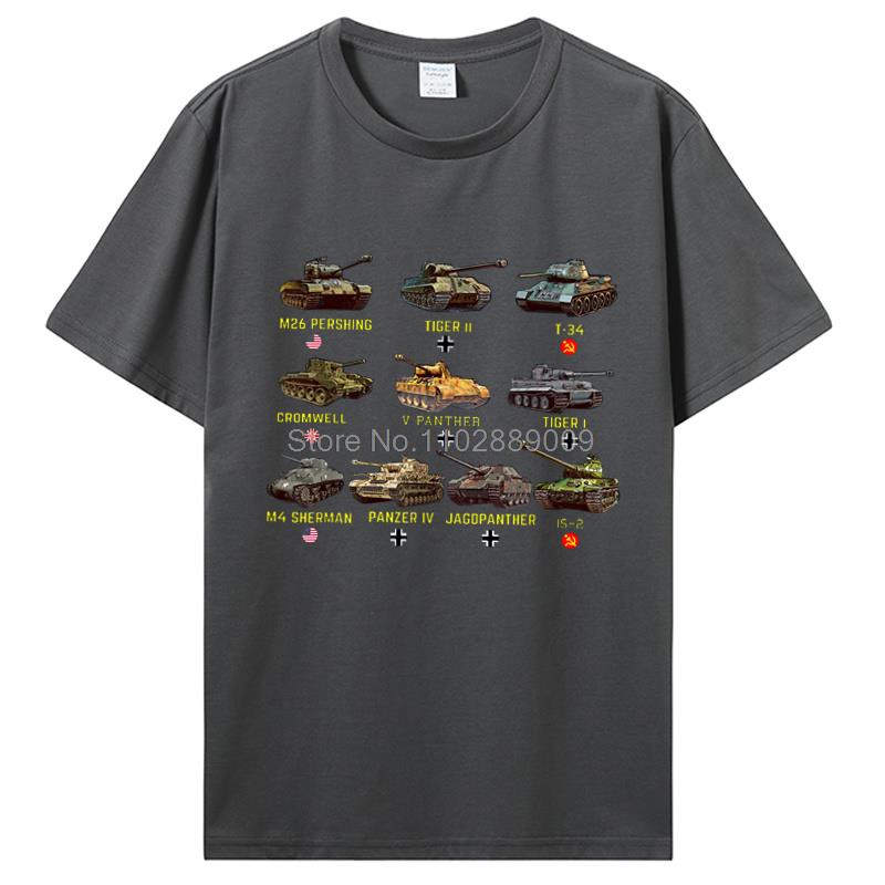 New Tanks M4 Sherman Panzer IV Tiger II T-34 T-Shirt Men Casual Cotton TShirt Cool T Shirt Tees Harajuku Streetwear