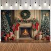 Christmas Classic Themed Photography Background Fireplace Xmas Tree Window Gifts Family Friends Party Decor Photo Backdrop Prop2