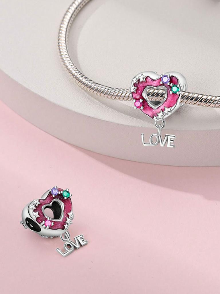 Charms Plata Pink Bow Heart Beads Charm Copper Plated Fit Charms Copperoriginal Bracelet For Jewelry Making Diy Charm