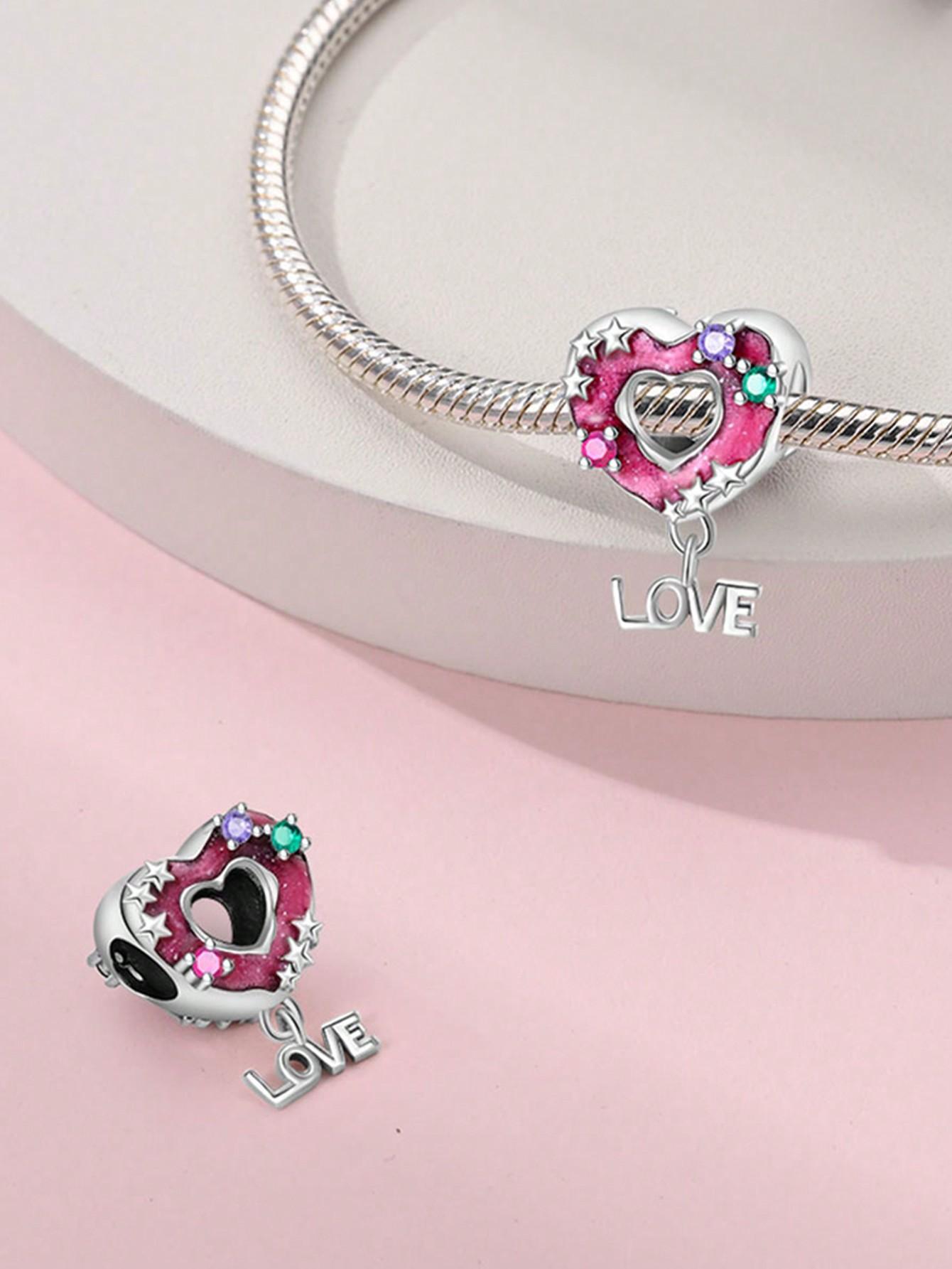 Компоненты для бусин-шармов Серебряные Розовый Бант Сердце Компоненты для бусин-шармов Компонент для бусин-шармов Покрытый медью Совместимый с Компонентами для бусин-шармов Медь