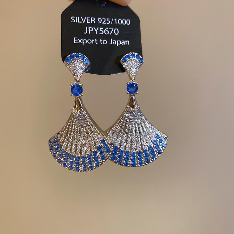 Silver needle super flash zircon fan pendant earrings retro court style stud earrings exquisite earrings
