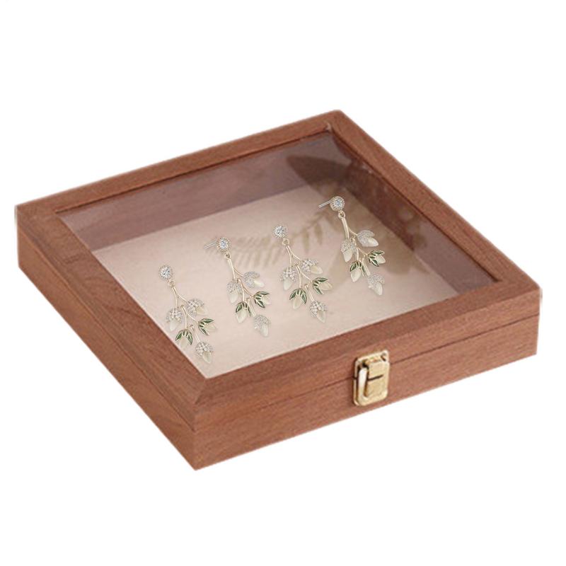 Wooden Keepsake Storage Box Multi-Purpose Cash Storage Organizer Necklace Display Case With Clear Acrylic Lid For Home