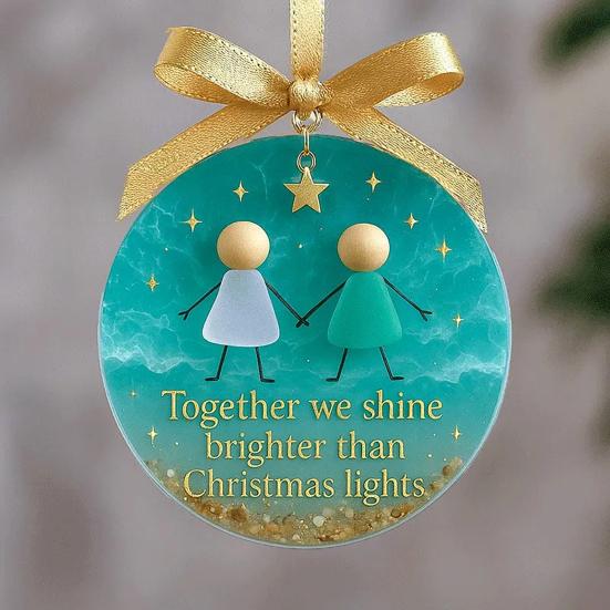 Sea Glass Friendship Ornament Handmade Sea Glass Art Friendship Keepsake Round Acrylic Christmas Tree Ornament for Xmas Party Decor