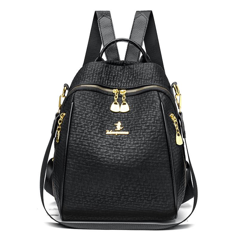 Schoolbag1011 Trend Hot Sale Embossed Backpack Leather Multifunctional Women's Backpack Bag Classic Black School Bag Spot