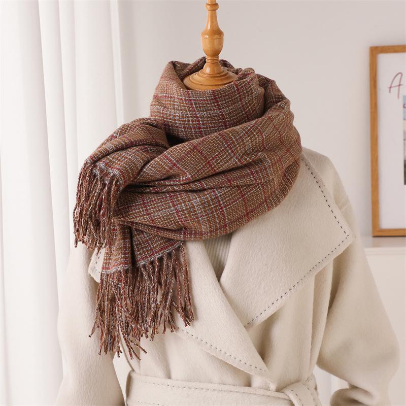 New high-end plaid autumn and winter warm scarf shawl commuting versatile couple fringed imitation cashmere scarf