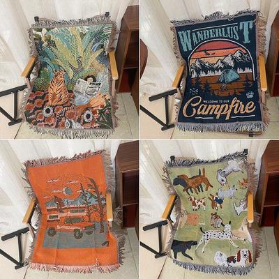 Retro American Wooden Stick Tapestry: Wall Hanging, Rug, Table Cover, Blanket, Camp Decor.