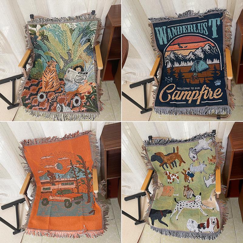 Tapiserie Retro Americană din Băț de Lemn: Decorațiune de perete, Covor, Față de masă, Pătură, Decor pentru camping.