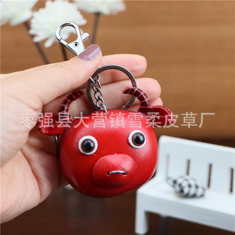 Первый слой Коровьей кожи Теленка Брелок Подвеска Мотоцикл Автомобильная Брелок Аксессуары Сумка Подвеска Милый Модный красный