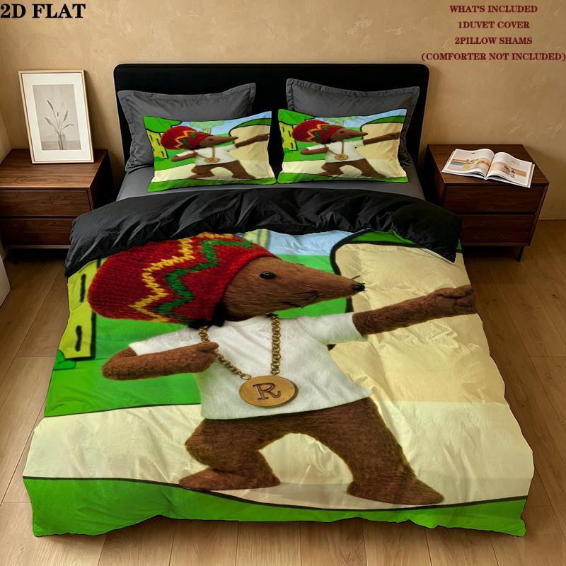 Rastamouse Da Easy Crew Pattern Bedding uilt Set uilt Cover Pillowcase Home Decoration Birthday Gift (1 * duvet cover + 2 * pillowcase without core)