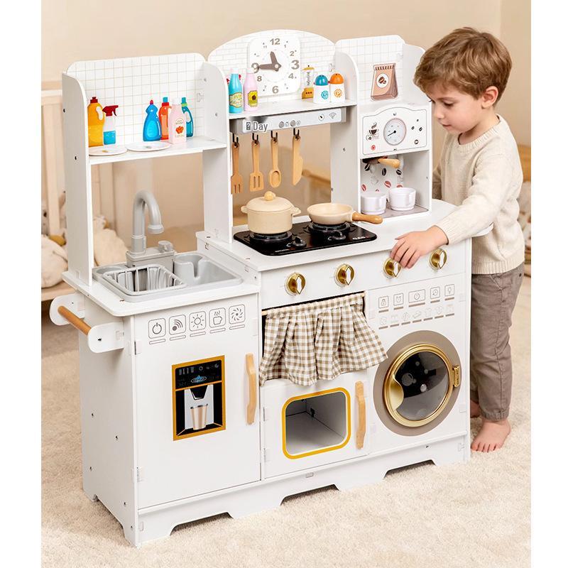 Interactive Wooden Play Kitchen with Sound & Light for Kids