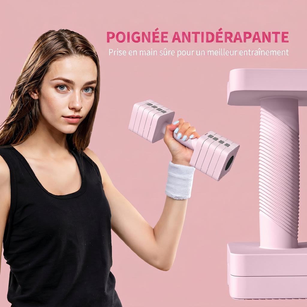 Adjustable Dumbbells, Set of 2 x 5 kg, Pairs 1-5 kg, Non-Slip Handles, Pink