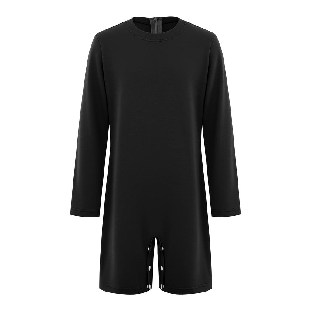 Combinaison Adaptative Unisex pour Enfants Col Rond Manches Longues Boutons-Pression à l'Entrejambe Couleur Unie Besoins Spéciaux