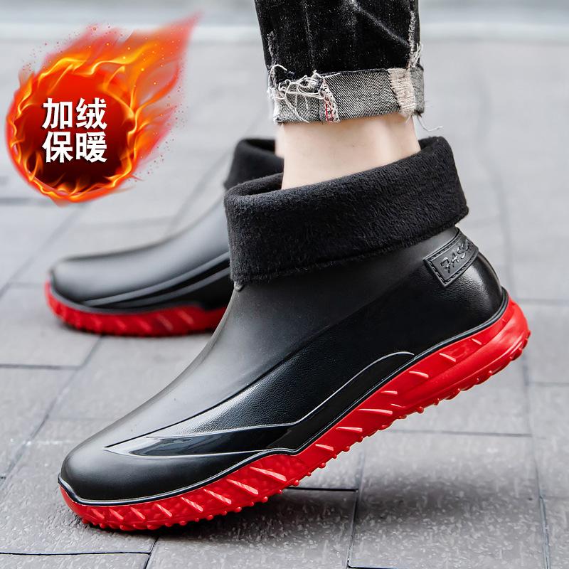 Regenschuhe kurzer Schaft Herren verschleißfeste Seeangelschuhe Herren Fleece Gummischuhe wasserdichte Regenstiefel Herren Ausgeh-Schneestiefel