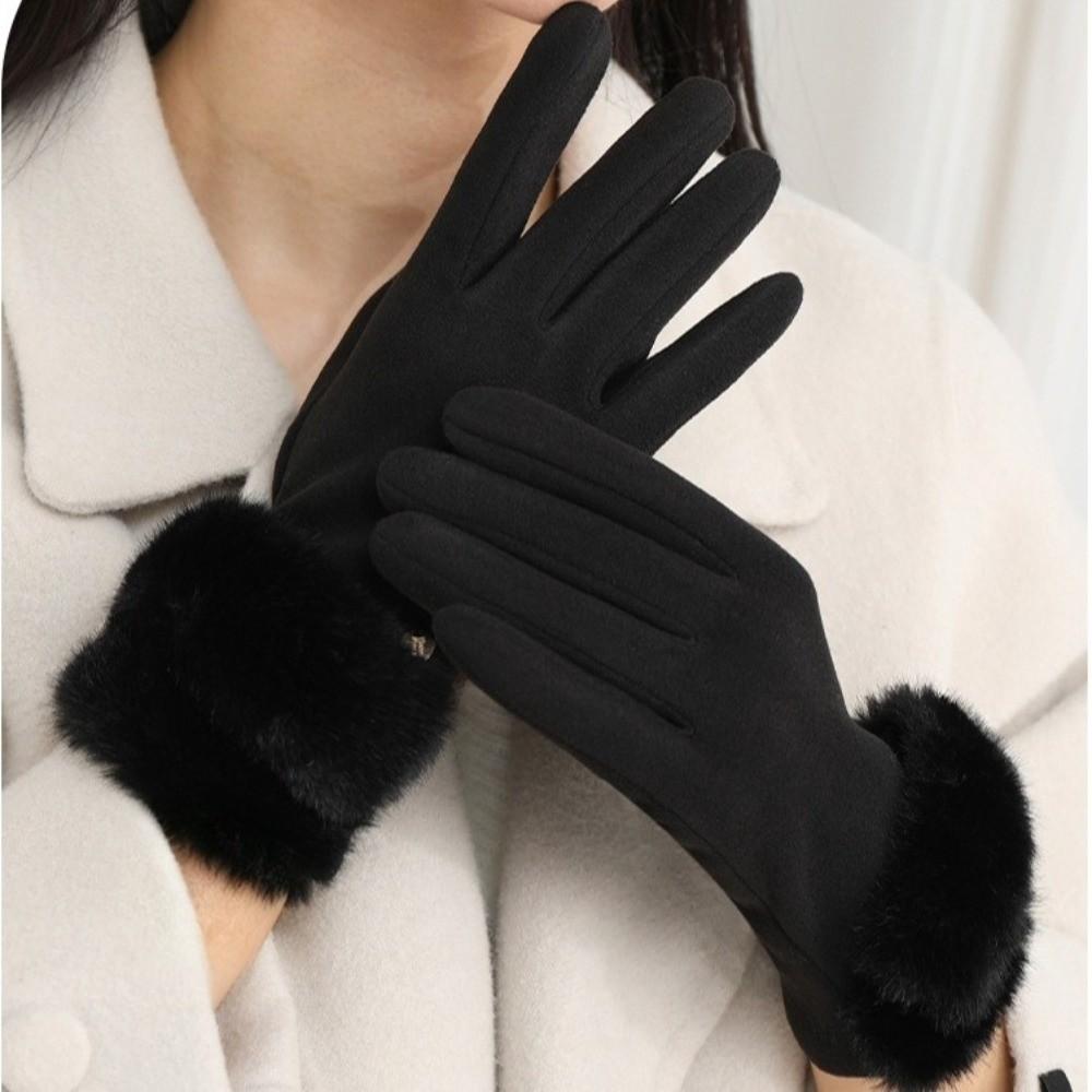 Gants chauds et épais pour écran tactile Matière suède Gants coupe-vent Gants à manchette poilue Activités hivernales