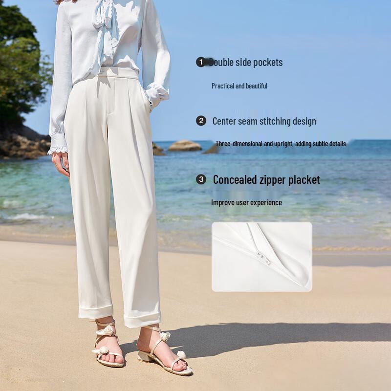 Women s Versatile High-Waist Slimming Cropped Pants L жемчужина белый