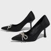 Fashion Luxury Rhinestone Bow Decorative High Heels Women Fashion Pointed Toe Shallow Thin Heel Designer Shoes Elegant Party Dress Shoes