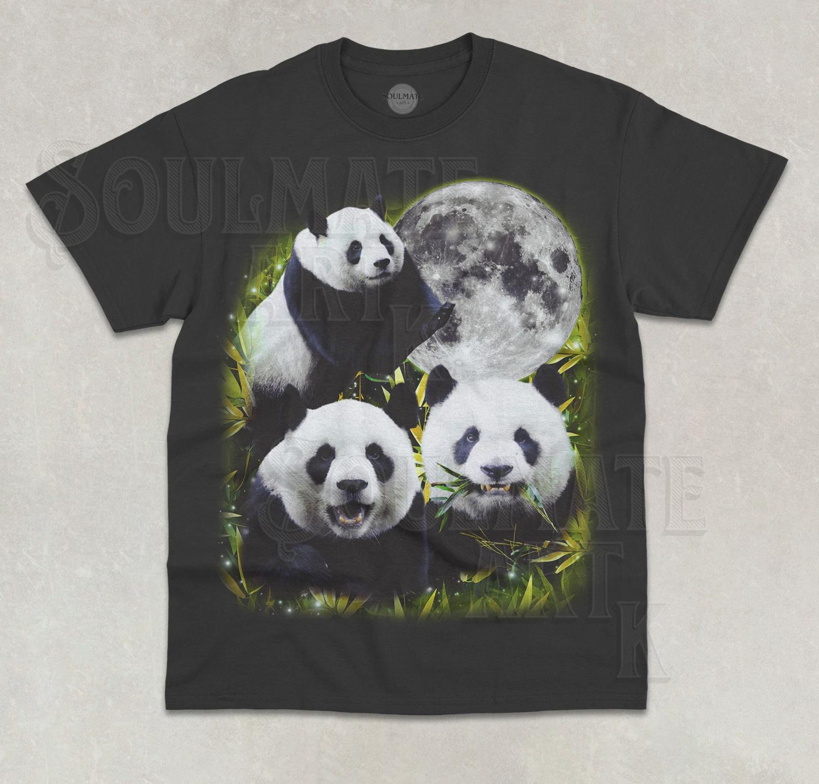 Three Pandas Moon T-Shirt Funny Cute Meme Panda Lover Moon Unisex Graphic Shirt 4XL