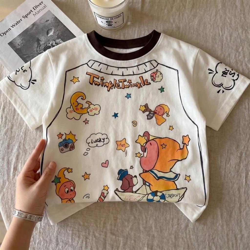 Girls Summer Short Sleeve T Shirt Cute Cartoon Print Comfortable Breathable Top