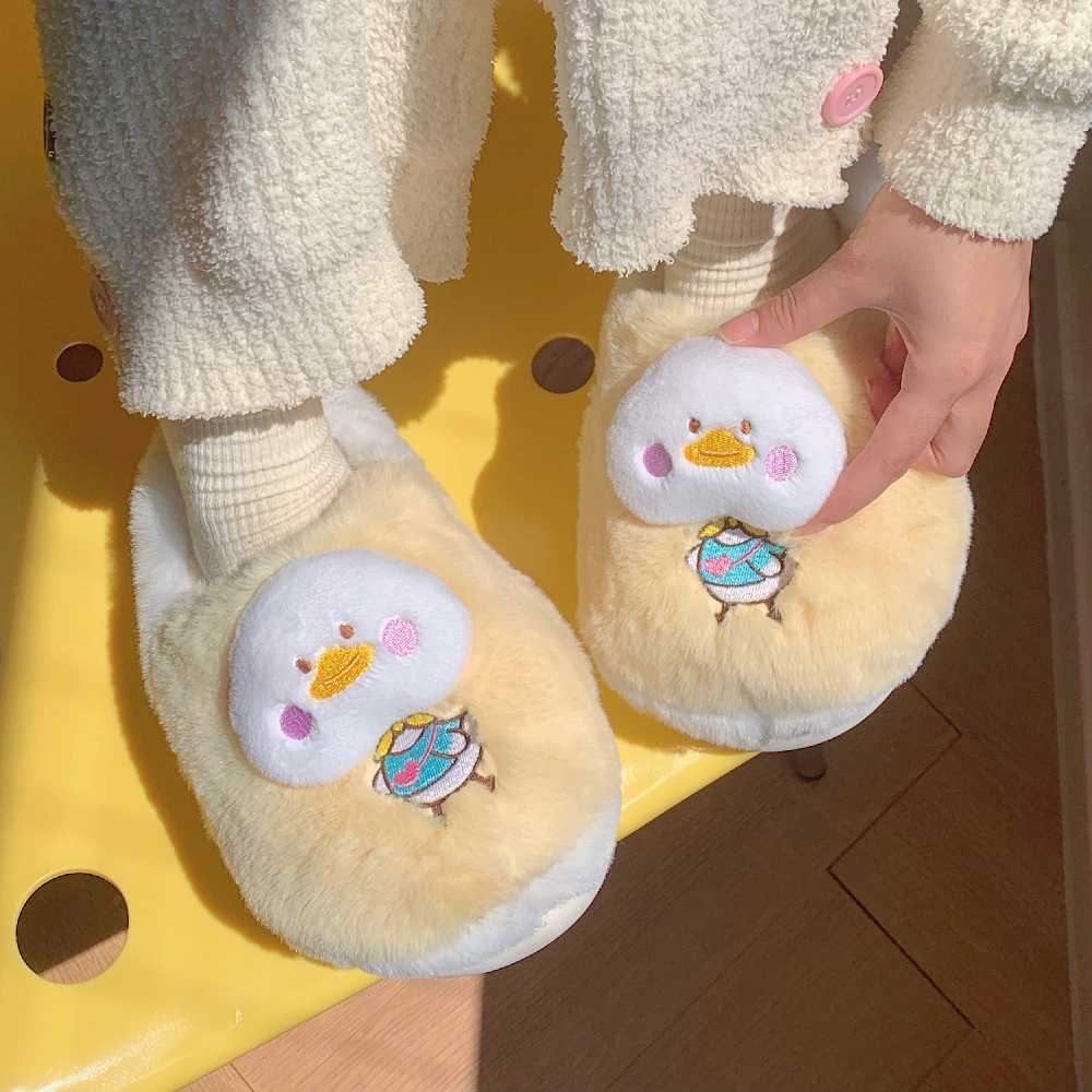 Thick bottom warm indoor home autumn and winter women's bag head cotton slippers cartoon duck casual comfortable slippers