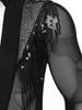 Mens Tassels Jazz Latin Dance Leotard Deep V-neck Sheer Mesh Patchwork Shiny Sequined Rhinestones Ballroom Shirts Bodysuit Rumba