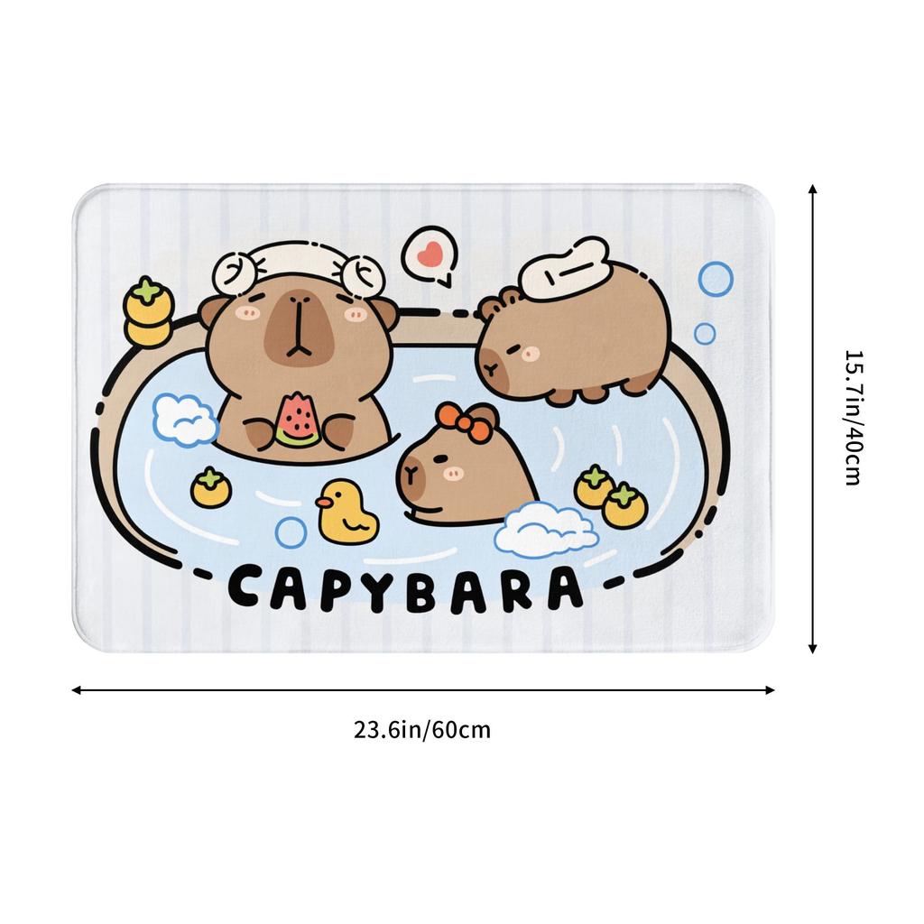 Cute Cartoon Capybara Welcome Front Door Mat Anti-Slip Outdoor Waterproof Doormat Kitchen Balcony Entrance Rug Carpet