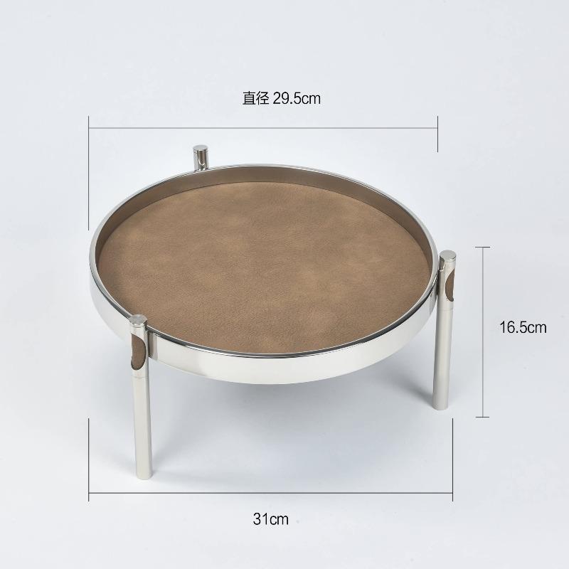 Stainless Steel Leather Tray High Foot Storage Tray Jewelry Trays Cake Stand Display Stand Refreshments Trays Dessert Plate