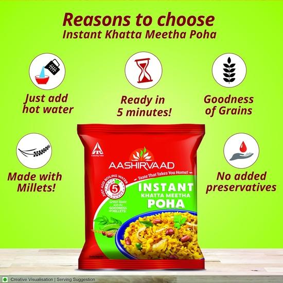 Aashirvaad Instant Khatta Meetha Poha, 60g, Ready To Eat Poha | 5 Mins Instant Breakfast
