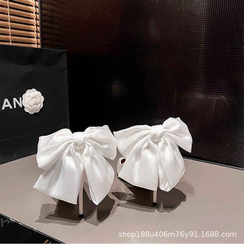 High Heels Women's 2025 Autumn and Winter New Thin Heels Pointed Black French Bow Temperament High-end Niche Single Shoes