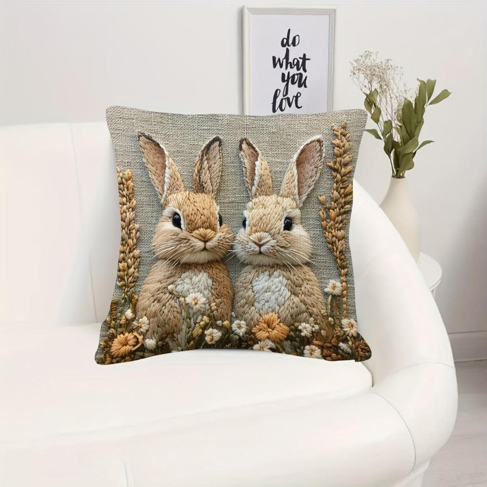 Stück Pastoraler Stil Kaninchen-Druck Kissenbezug mit Reißverschluss Maschinenwaschbar Universell für Wohnzimmer Schlafzimmer Sofa