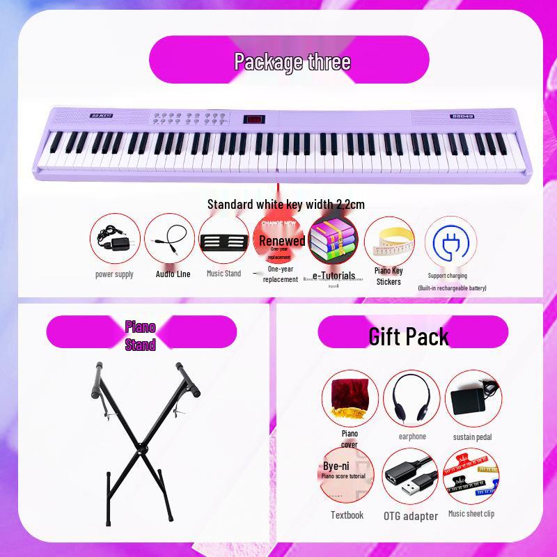 Rechargeable 88-Key Foldable Digital Piano: Bluetooth & MIDI, Perfect for Beginners & Kids